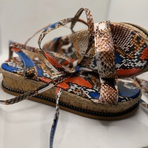 Multi Color Snake Skin Wrap Around Platform Sandals